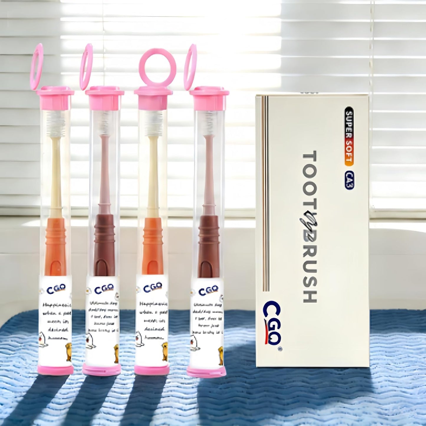CGO 360° Silicone Pet Toothbrush - Dog Toothbrush for Small Dogs & Cats, 4-Pack Round Head, Extra Soft Bristles, Dental Cleaning and Oral Hygiene for Puppies and Kittens (2 Orange, 2 Brown)
