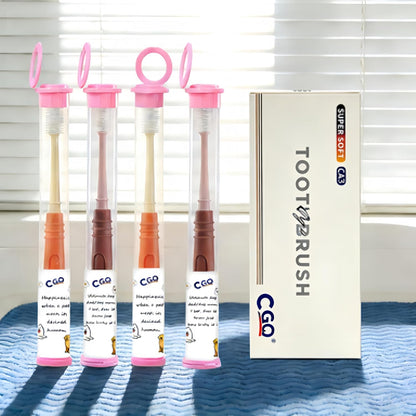 CGO 360° Silicone Pet Toothbrush - Dog Toothbrush for Small Dogs & Cats, 4-Pack Round Head, Extra Soft Bristles, Dental Cleaning and Oral Hygiene for Puppies and Kittens (2 Orange, 2 Brown)