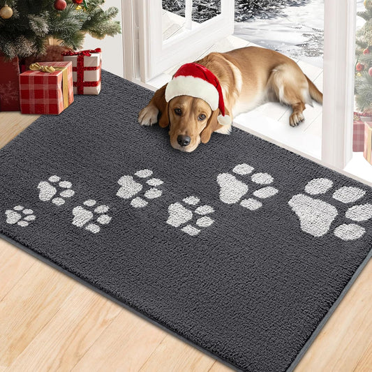 Timo Dog Door Mat for Muddy Paws, Absorbent Dirt Trapper Mud Mat for Dogs, 20"x32" Washable Indoor Doormats, Non-Slip Low-Profile Entrance Doormat for Inside Floor, Front Door Entryway Rug, Grey
