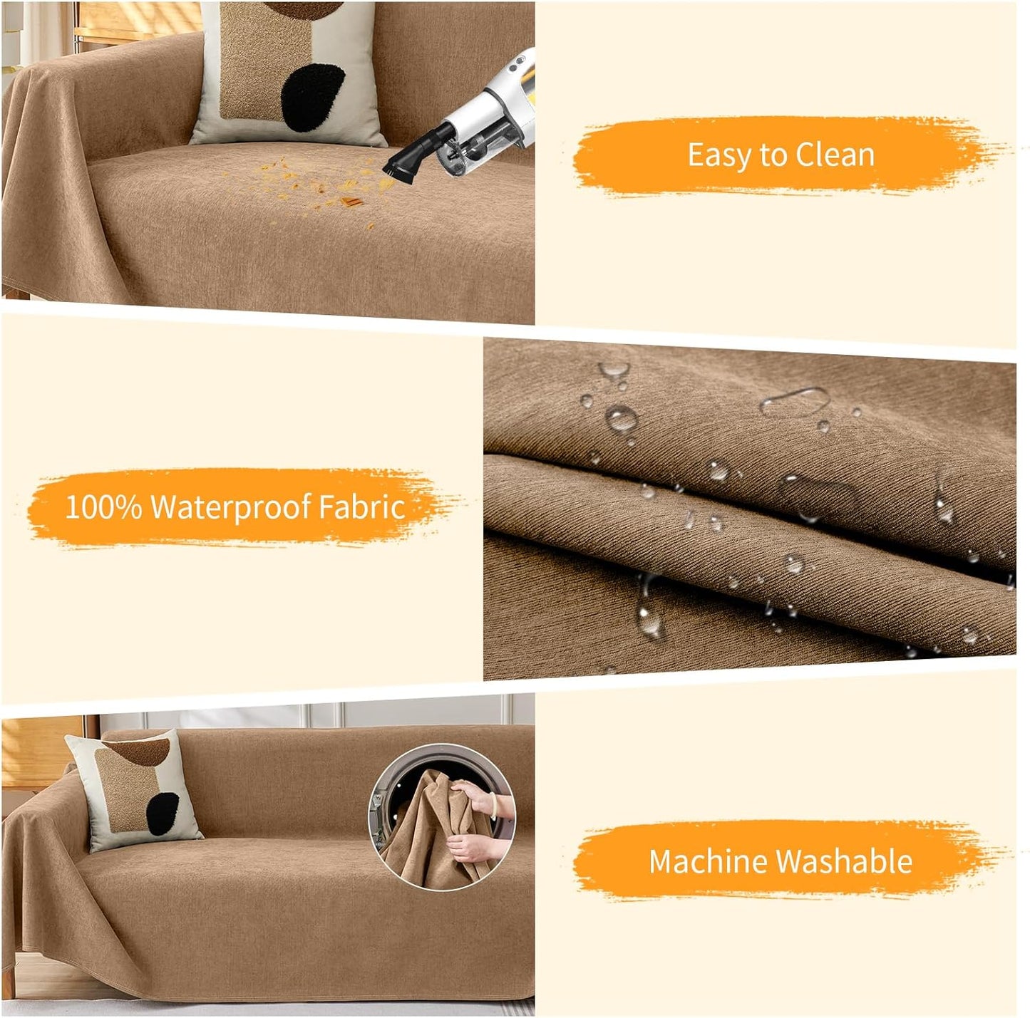 Deep Dream Cat-Scratch Resistant Couch Cover, Waterproof Sofa Cover for 3 Cushion Couch Washable, Pet Friendly Couch Protectors Anti Slip Thickened Love Seat Slipcovers for Pets, 71" x 118", Dark Grey