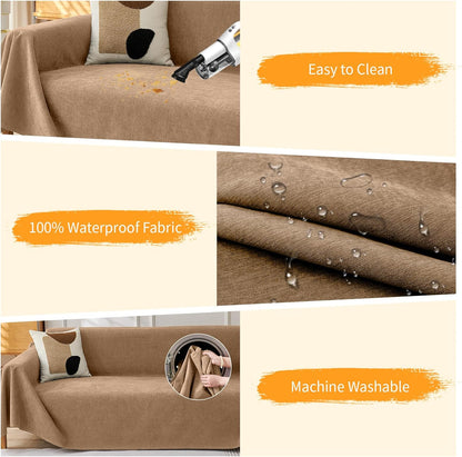 Deep Dream Cat-Scratch Resistant Couch Cover, Waterproof Sofa Cover for 3 Cushion Couch Washable, Pet Friendly Couch Protectors Anti Slip Thickened Love Seat Slipcovers for Pets, 71" x 118", Dark Grey