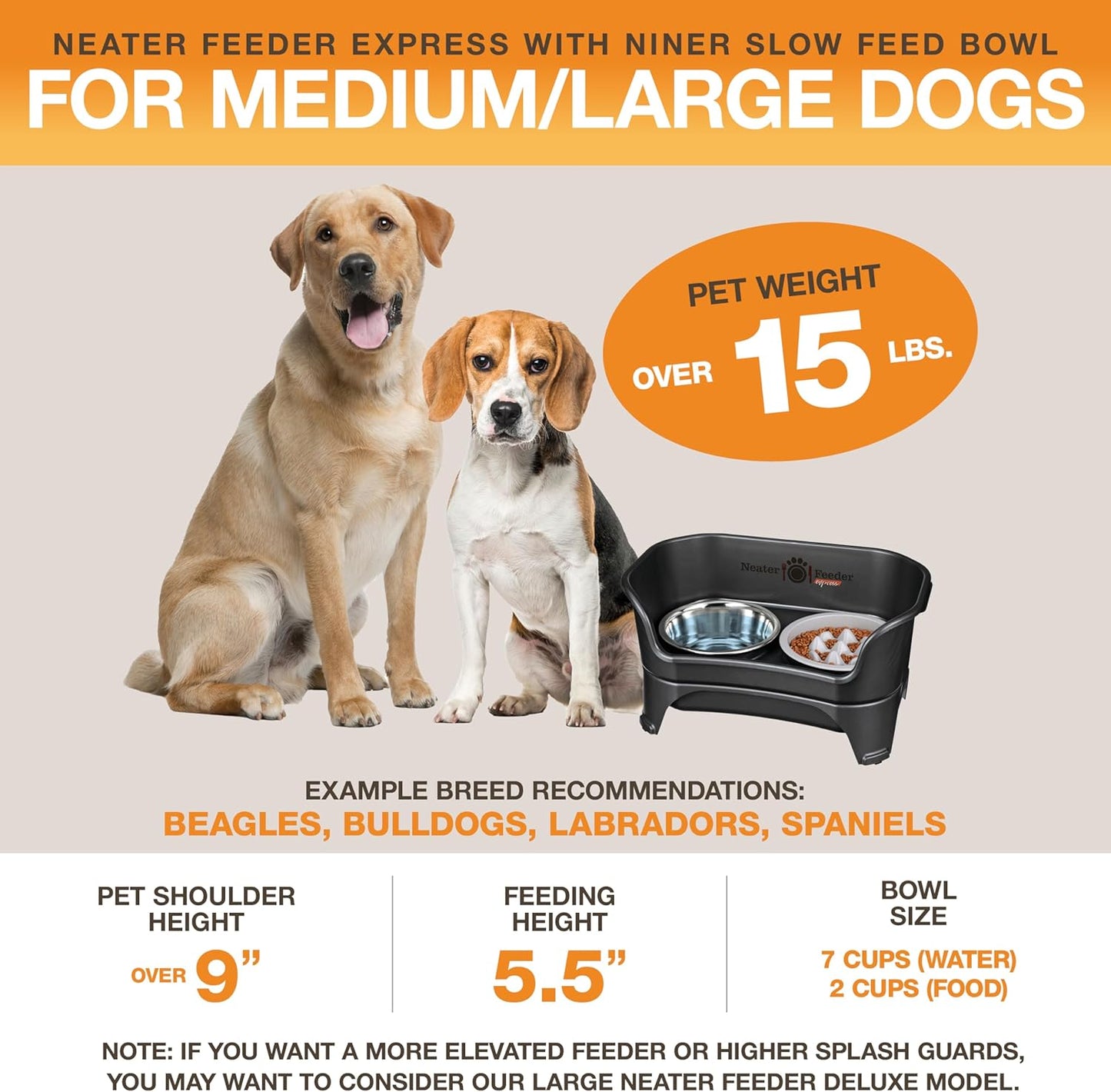 Neater Feeder Express Mess Proof Dog Bowls Elevated for Small Breeds under 15 Lb, Made in USA, No Spill Raised Dog Food Bowl Stand, Stainless Steel Food and Water Bowl Set, Feeding Station, Cappuccino