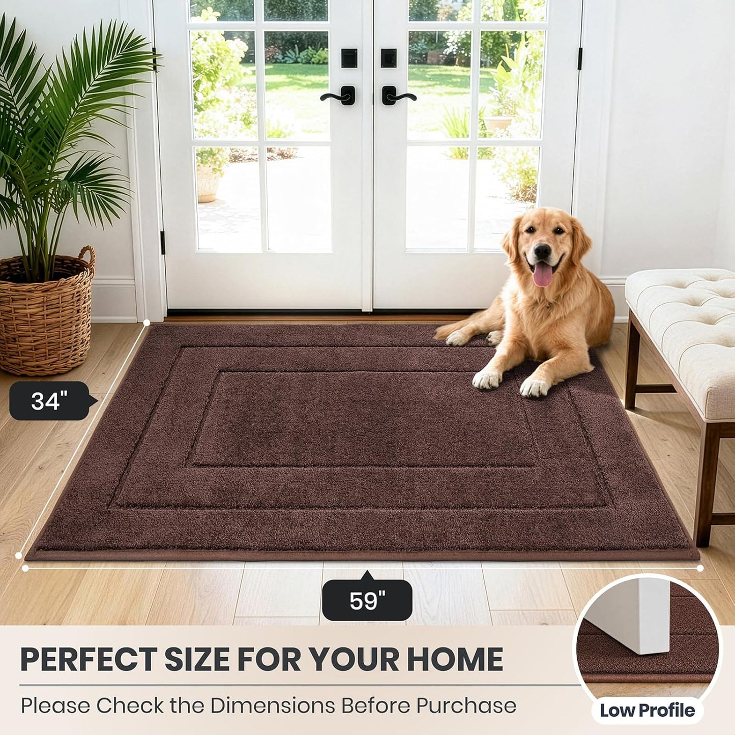 PURRUGS Dirt Trapping Door Mat 32" x 47", Non-Slip/Skid Machine Washable Entryway Rug, Dog Doormat, Super Absorbent Welcome Mat for Muddy Wet Shoes and Paws, Grayish Brown