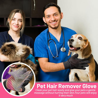 Upgrade Pet Grooming Gloves, Grooming Gloves for Dogs, Cats, Rabbits & Horses with Long and Short Hair, Efficient Pets Hair Remover Mittens - 1 Pair (Blue)
