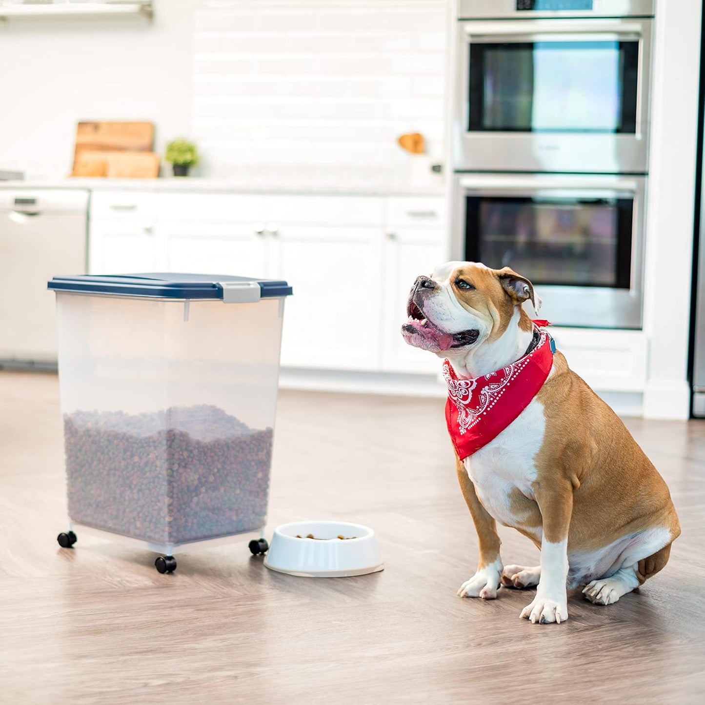 IRIS USA Airtight Dog Food Storage Container, Up to 30 lbs, Attachable Wheels, for Dog Cat Bird and other Pet Food Storage Bin, Keep Fresh, Easy Mobility, BPA Free, Black