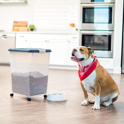 IRIS USA Airtight Dog Food Storage Container, Up to 30 lbs, Attachable Wheels, for Dog Cat Bird and other Pet Food Storage Bin, Keep Fresh, Easy Mobility, BPA Free, Black