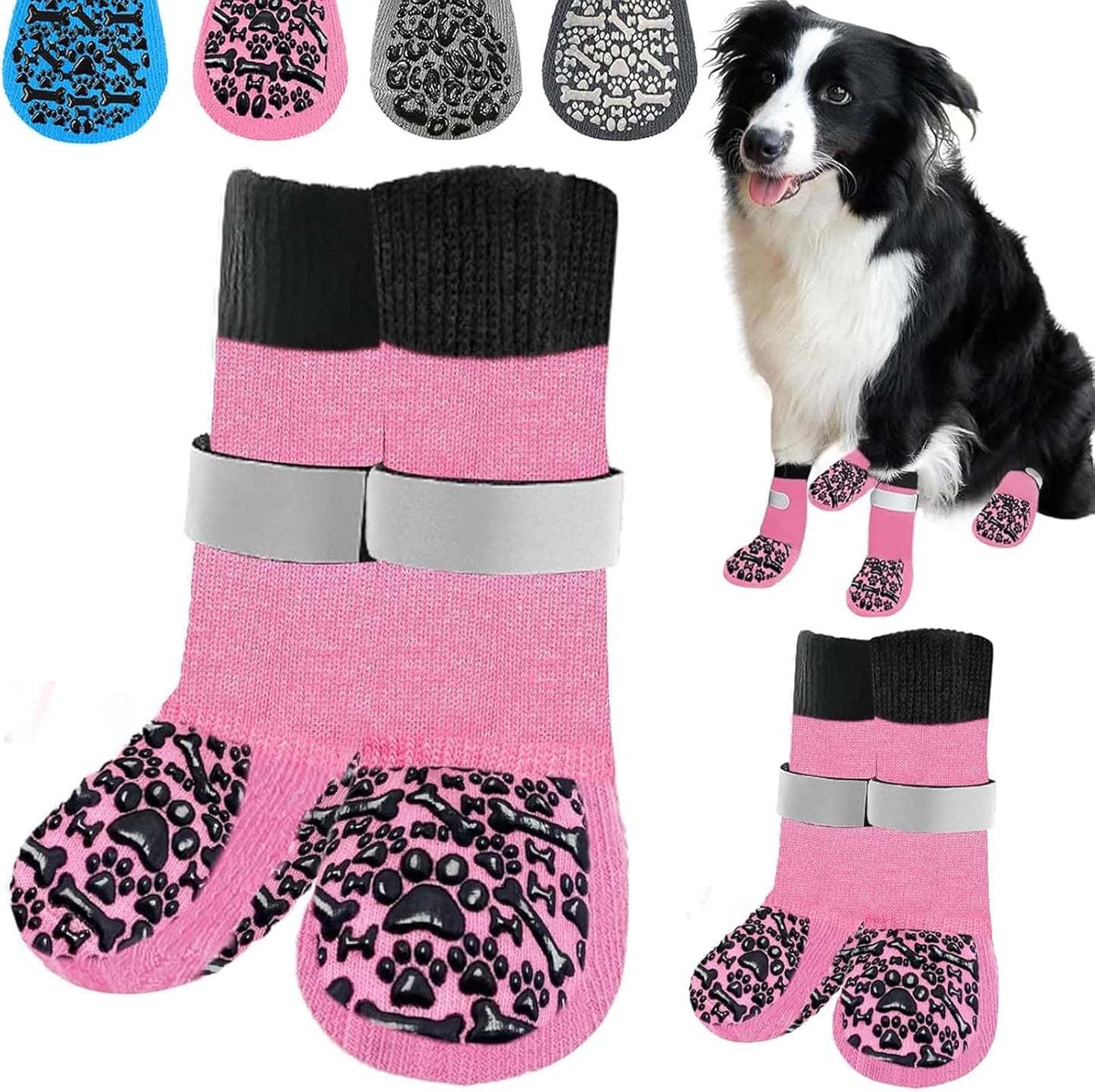 HeavenEye Anti Slip Dog Socks, Dog Paw Protectors Maximum Grip Prevent Licking Paws Slipping, Paw Protector for Hot & Cold Pavement Shoes Boots for Small Medium Large Senior Dogs(White Bone,L)
