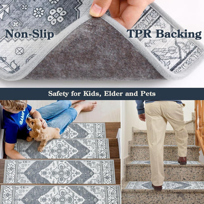 Lahome Stair Treads Non Slip 15 Pack 8" X 30" Stair Treads for Wooden Steps, Washable Self Adhesive Stair Runners Stain Resistant Stair Carpet, Edging Staircase for Kids Elders and Dogs Dorie, Taupe