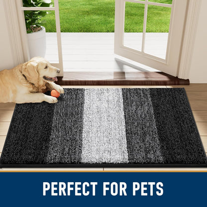 Smiry Dog Door Mat for Muddy Paws, Absorbs Moisture and Dirt, Low-Profile Entryway Mat with Non-Slip Backing, Entry Indoor Outdoor Doormat for Inside Floor (30x20 Inches, Grey, Striped)