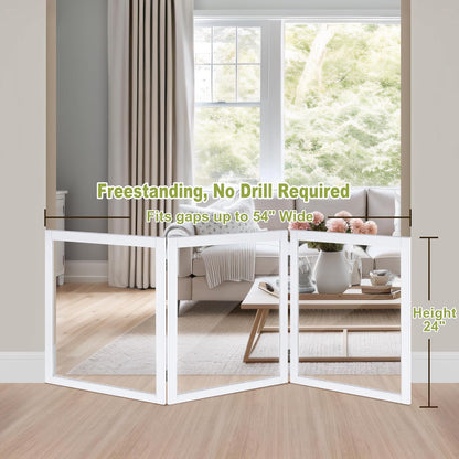 LZRS Clear Dog Gate for Indoor Use - Transparent Pet Fence with Solid Hardwood and Plastic Board, Stylish & Durable freestanding Pet Gate for Doorways, Stairs and Hallways-2 Panel Cherry
