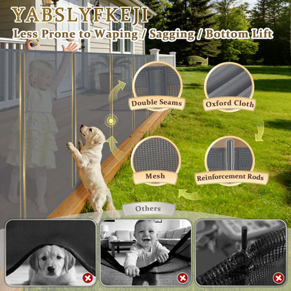Retractable Baby Gates Extra Wide 200 Inch, 42 Inch Tall Mesh Dog Gate with Reinforcement Rods, Hardware Mounted Safety Gate for Large Openings, Stairs, Garage, Deck, Driveway, Indoor Outdoor, Black