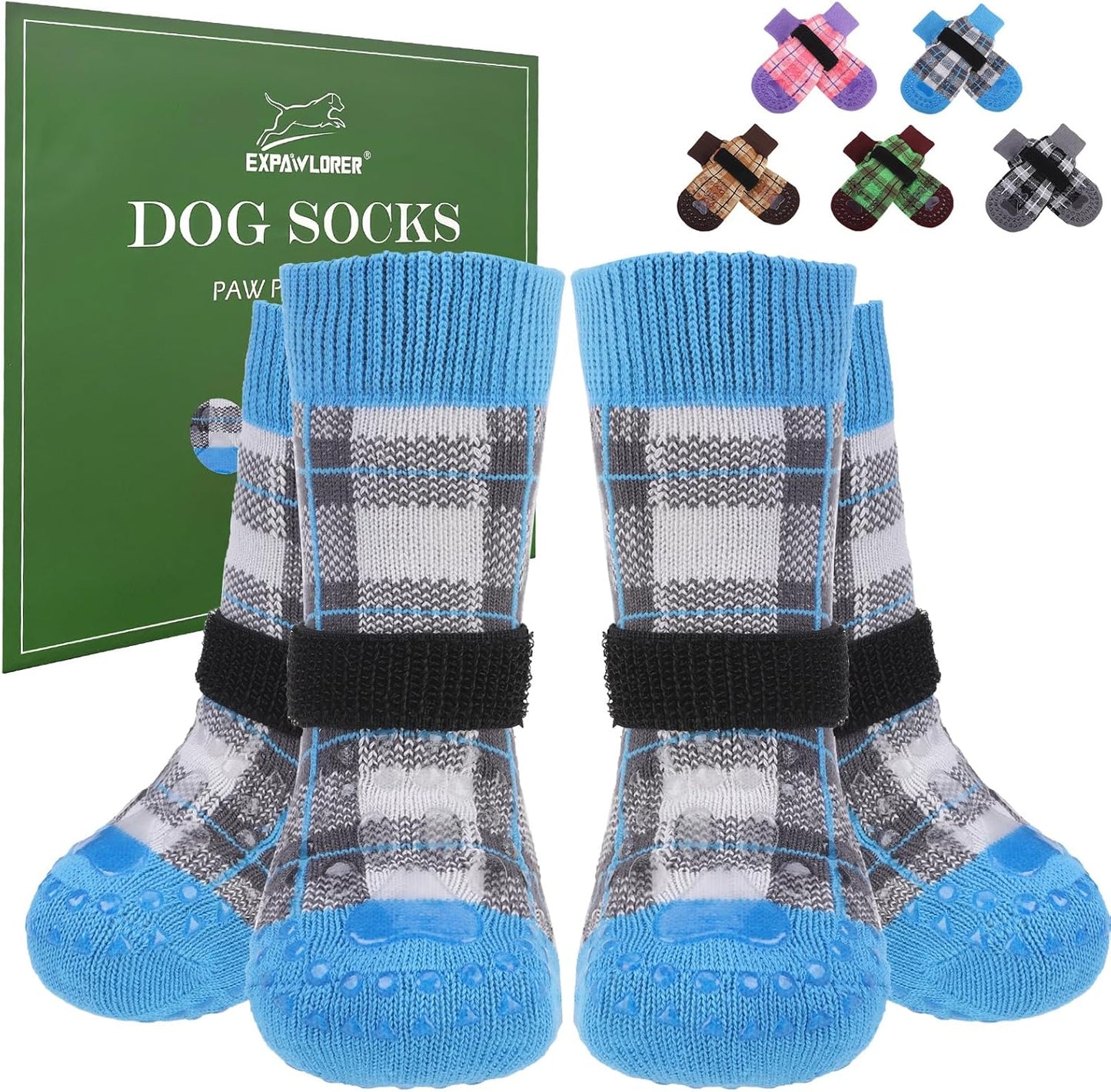EXPAWLORER Dog Socks for Hardwood Floors, Dog Booties for Winter, Dog Boots & Paw Protectors Pavement to Prevent Licking, Anti Slip Dogs Shoes for Small Medium Large Senior Dogs,Khaki L