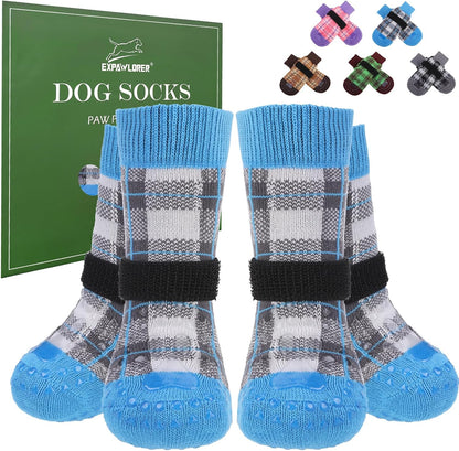 EXPAWLORER Dog Socks for Hardwood Floors, Dog Booties for Winter, Dog Boots & Paw Protectors Pavement to Prevent Licking, Anti Slip Dogs Shoes for Small Medium Large Senior Dogs,Khaki L