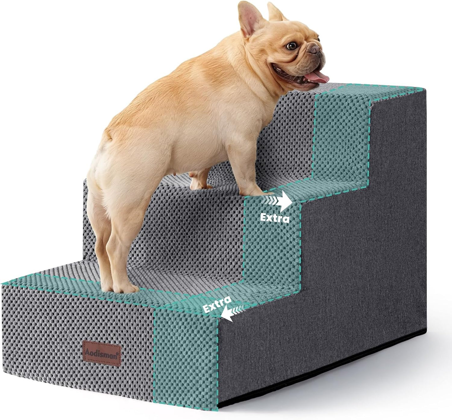 Aodisman Dog Steps for Bed and Couch, 4-Step Pet Stairs for Small Dogs, Indoor Non-Slip Dog Stairs for Old Cats, Puppy, Small Medium Dogs,18.5" H,Grey