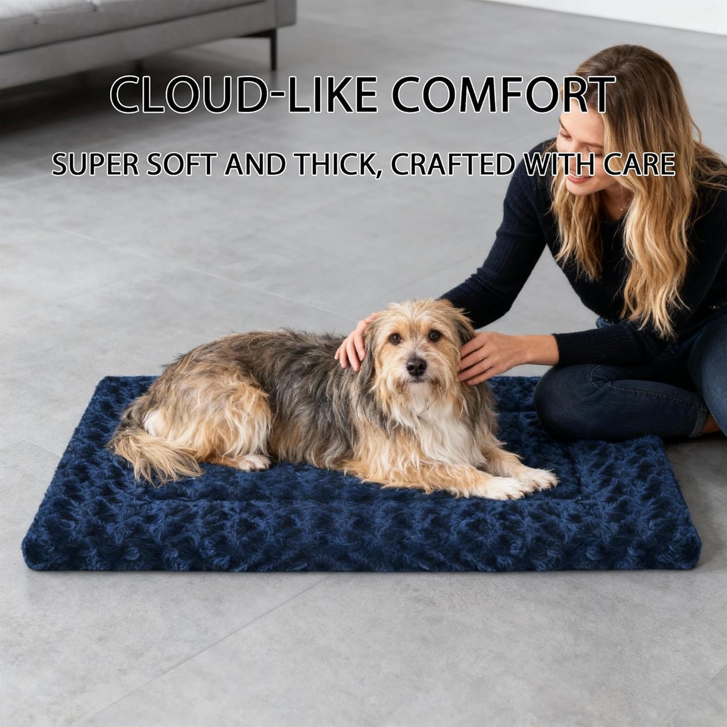 Dog Bed Mat, Reversible Crate Pad & Cute Dog Bed - Machine Washable Kennel Mat with Ultra Soft for Small Dogs (Cool/Warm), 24" x 18", Grey&Star