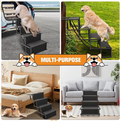 Dog Stairs for Car, Foldable Ramps for Dogs with Non-Slip Surface for Large Dogs Portable Dog Steps for Cars and SUV, Truck to 200 lbs, 4 Steps