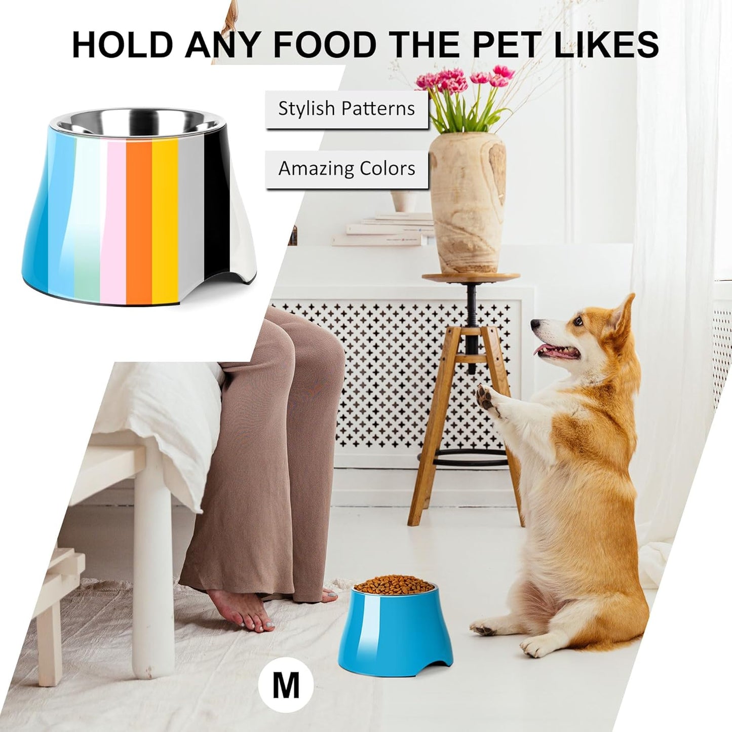 Dog Bowls,Cone Friendly Non Slip Single Dog Bowl with Stainless Steel Inner, Raised Bowls for Small Dogs Spaniel Dogs Long Ear, High Capacity, M/2 Cup Pink