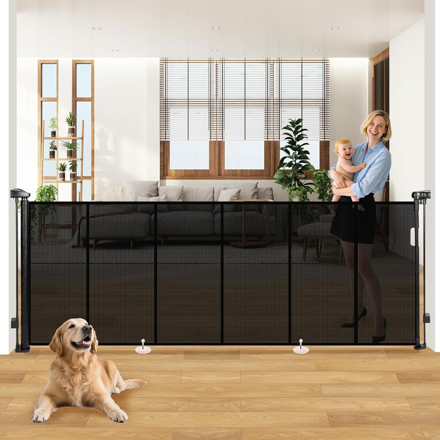 19.7ft Retractable Baby Gates Dog Gate - 236" Extra Wide Expandable Child Safety Gate,37" Tall Toddler Pet Mesh Gate with Reinforced Strips for Doorways,Stairs,Hallways,Outdoor & Indoor Large Openings