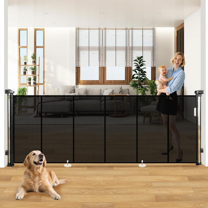 19.7ft Retractable Baby Gates Dog Gate - 236" Extra Wide Expandable Child Safety Gate,37" Tall Toddler Pet Mesh Gate with Reinforced Strips for Doorways,Stairs,Hallways,Outdoor & Indoor Large Openings