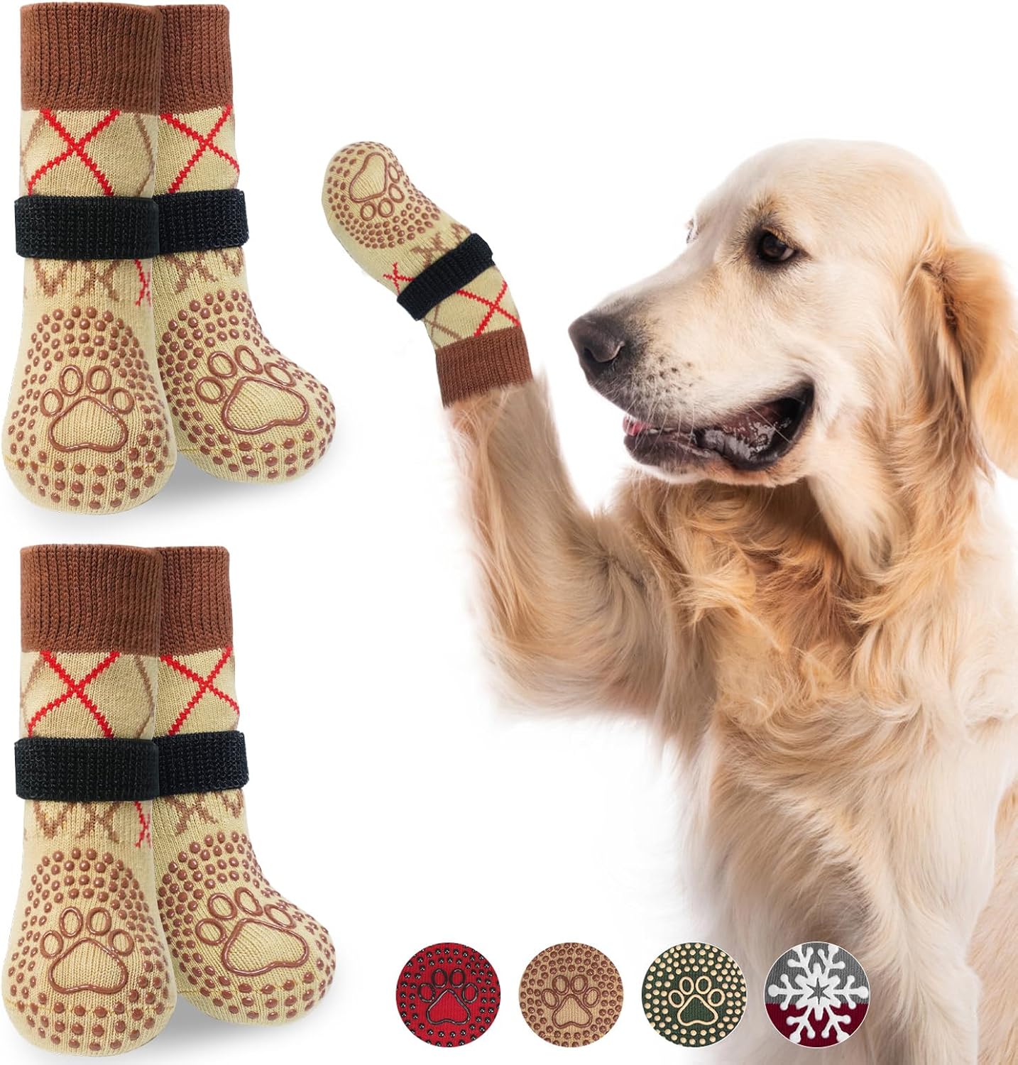 BEAUTYZOO Dog Socks to Prevent Licking Paws -Dog Shoes for Hot Pavement & Hardwood Floors Anti Slip, Traction Control Boots & Paw Protectors with Double Side Grips for Small Medium Large Senior Dogs