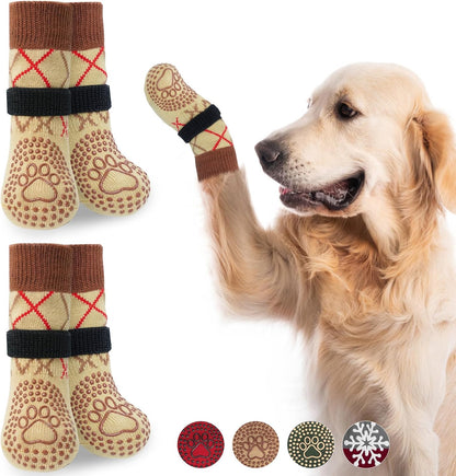 BEAUTYZOO Dog Socks to Prevent Licking Paws -Dog Shoes for Hot Pavement & Hardwood Floors Anti Slip, Traction Control Boots & Paw Protectors with Double Side Grips for Small Medium Large Senior Dogs