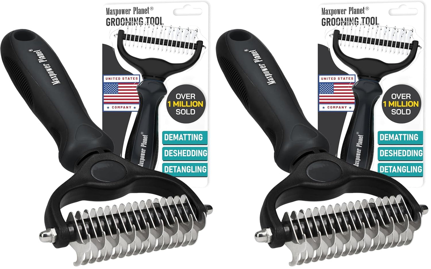 Maxpower Planet Dog Rake and Dog Hair Brush - Gently Removes Loose Undercoat, Mats and Tangled - Deshedding Grooming Tool for Dogs & Cats - Self Cleaning Slicker Brush - All Hair Types