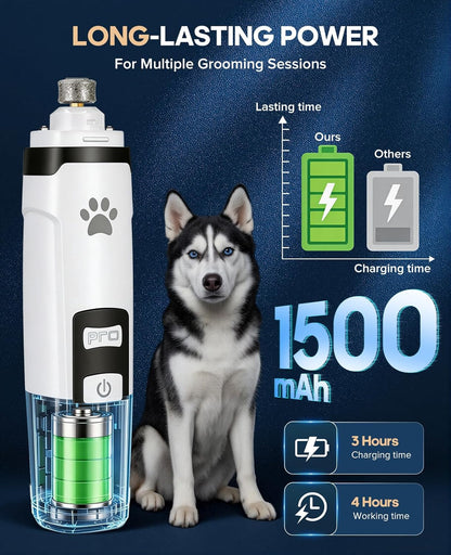 Dog Nail Grinder with 2 LED Lights, Upgraded 2-Speed Rechargeable Pet Nail Trimmer Quiet for Paw Grooming, Powerful Painless Nail Clipper Kit for Small, Medium, Large Dogs & Cats