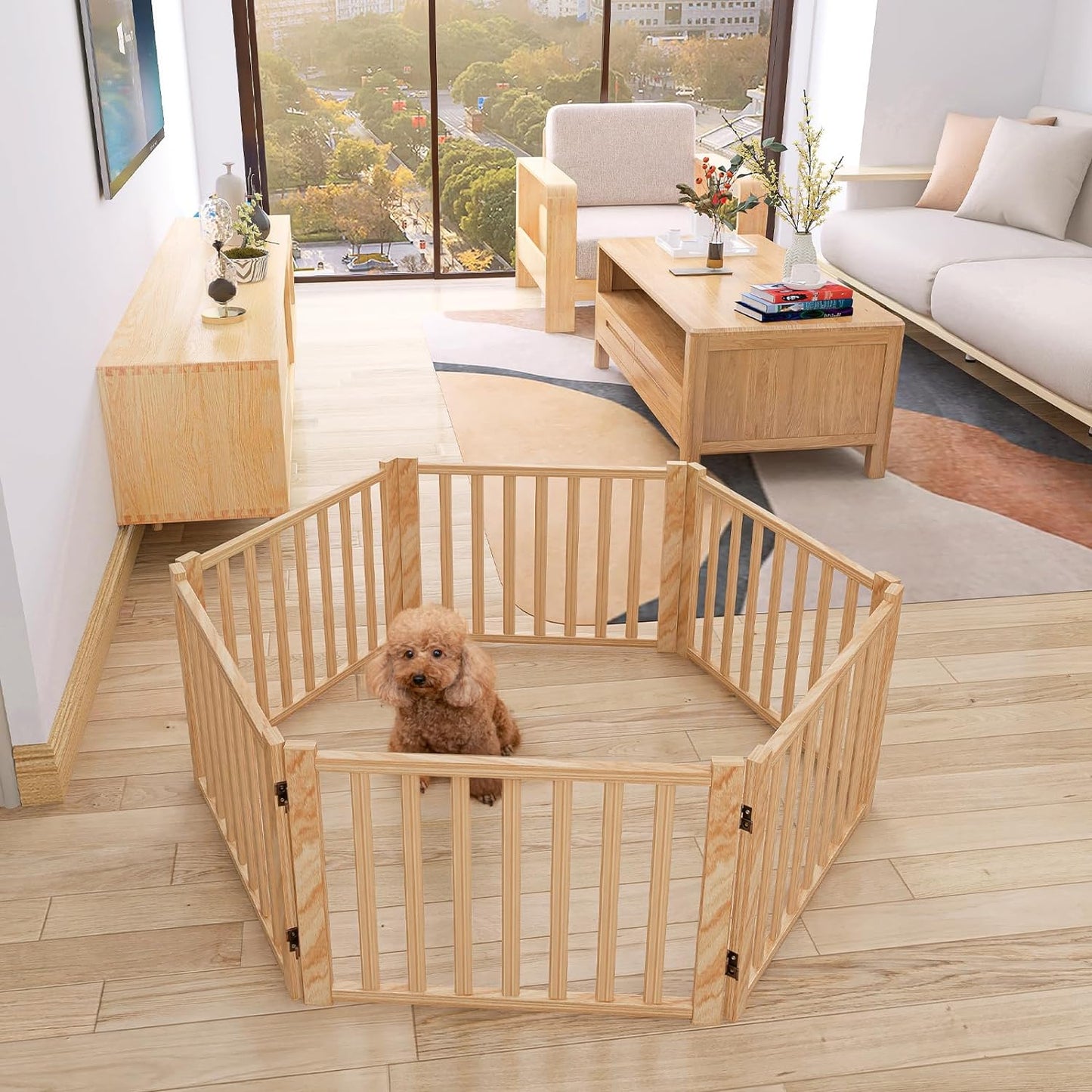 YOCAN Non-Painted Wood FreeStanding Pet Gate for Dogs,Wooden Dog Gates for Doorways, Stairs,The House, Dog Fences Indoor Puppy Gate-2 Panel H:23”