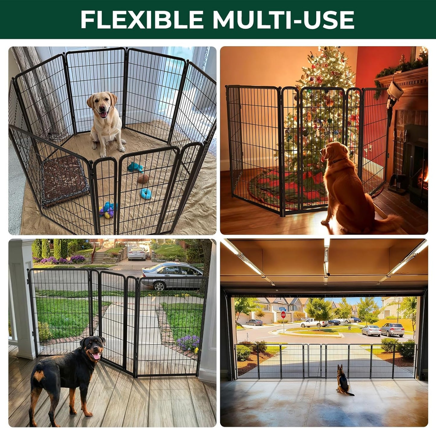 FXW Dog Gate Extra Wide Designed for Indoor Use, Adjustable Width Up to 183-inch Wide (24" H 8 Wire Panels for Puppies and Small Dogs), Black