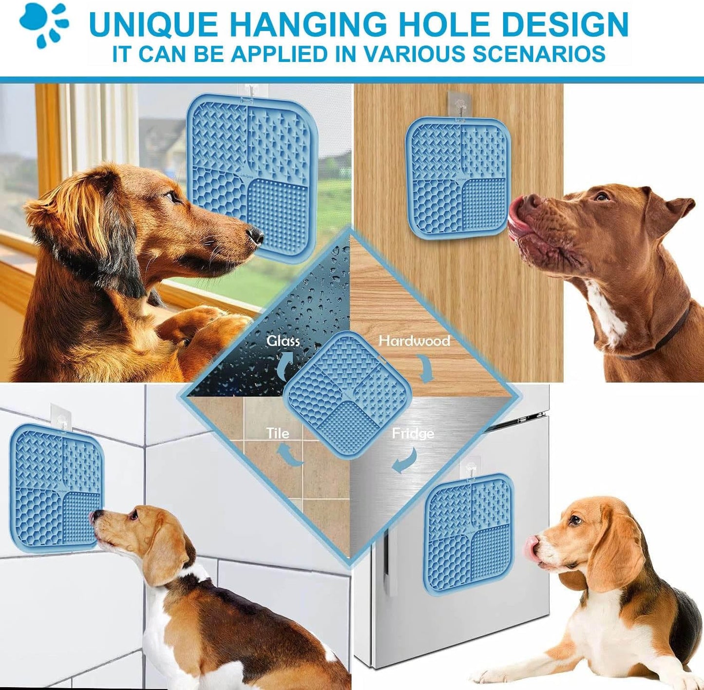 Licking Mat for Dogs & Cats with Suction Cups, 1 Pack Square Dog Slow Feeder Lick Pat for Anxiety Relief & Boredom, Dog Toys to Keep Them Busy, Pets Grooming Bathing Training Mat