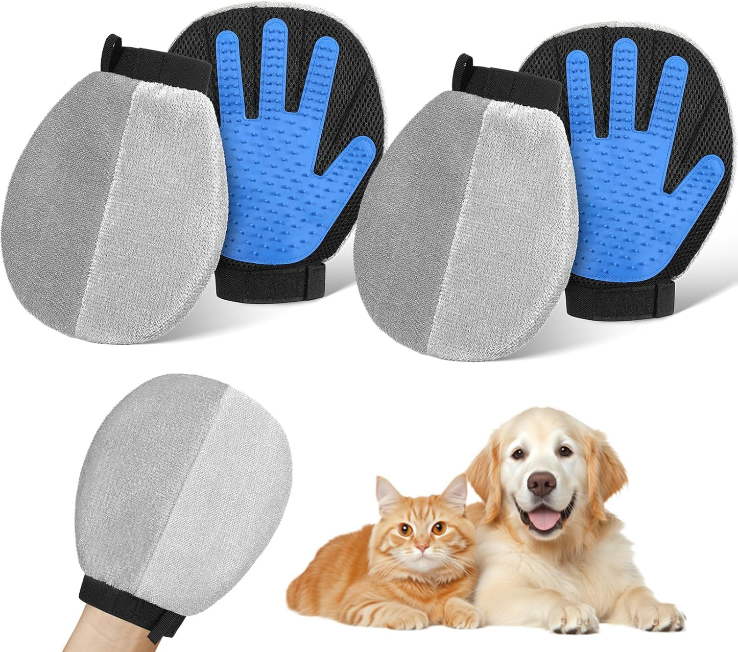 Pawaboo 2-in-1 Pet Hair Removal Glove – Reusable Electrostatic & Silicone Grooming Mitt for Dogs, Cats, Carpet, Couch, Car Seats & Clothing, Dual-Side Gentle Deshedding Tool, Easy to Clean