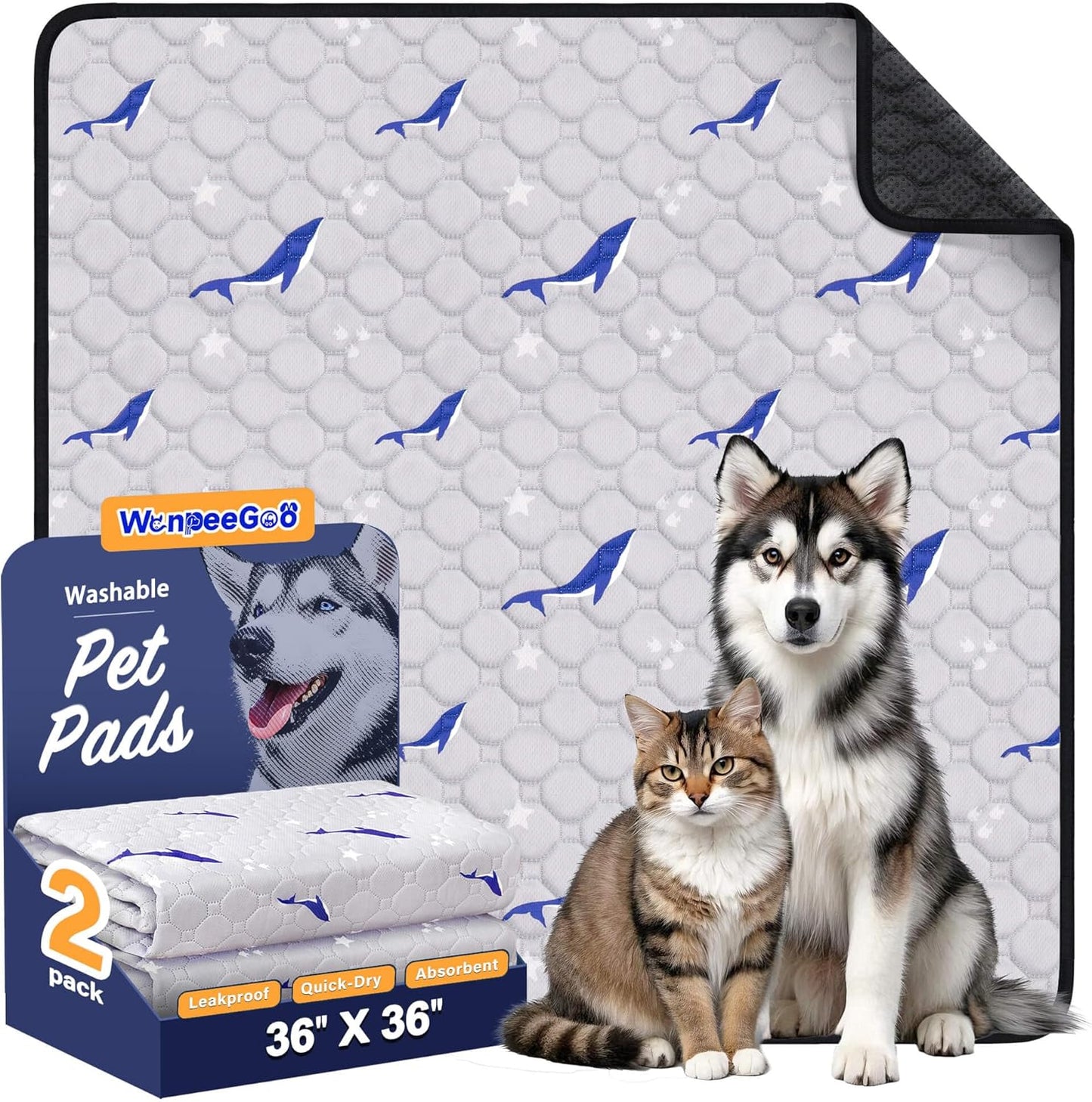 WanpeeGoo Washable Pee Pads for Dogs, 2Pack Reusable Puppy Pads, Super Absorbent & Leakproof Dog Pads, Anti-Slip Dog Pee Pads for Puppy Training & Incontinence, Feather Pattern 36"x41"