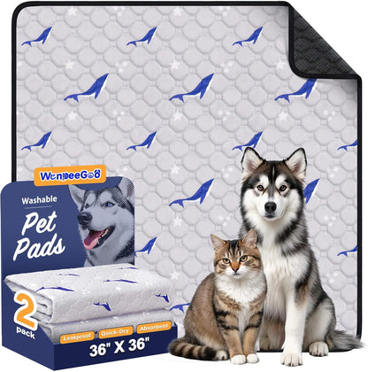 WanpeeGoo Washable Pee Pads for Dogs, 2Pack Reusable Puppy Pads, Super Absorbent & Leakproof Dog Pads, Anti-Slip Dog Pee Pads for Puppy Training & Incontinence, Feather Pattern 36"x41"