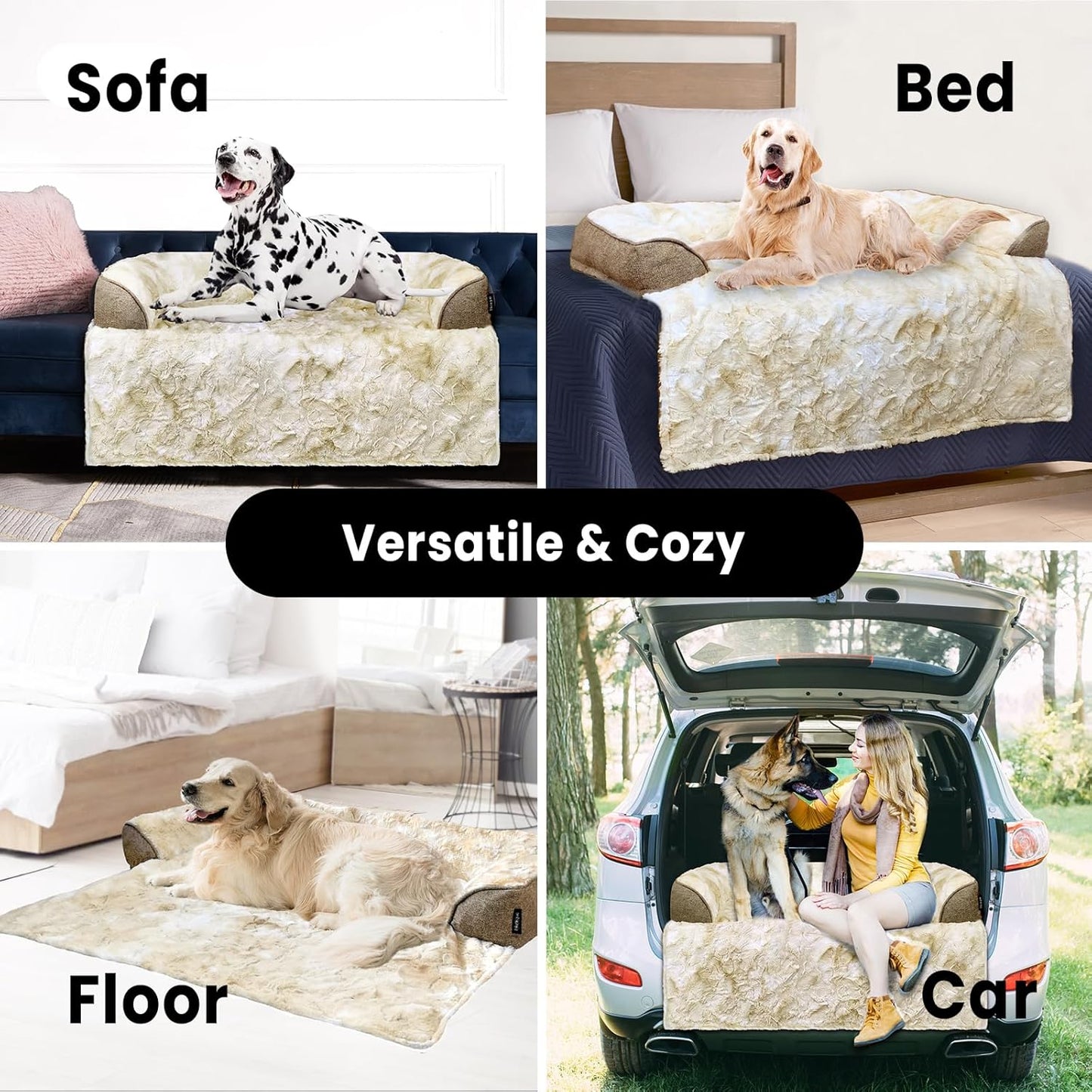 Calming Large Dog Bed for Couch, 41 x 37 inch Removable Couch Cover for Dogs Washable, Non-Slip Fluffy Plush Dog Sofa Mat for Furniture Protector - Grey