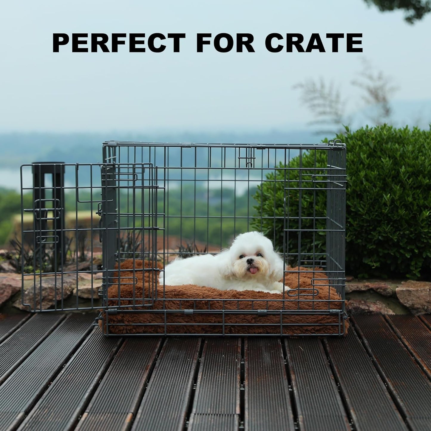 Bedfolks Waterproof Dog Crate Bed, Plush With Removable Washable Cover, Faux Fur Crate Pad for Medium Dogs, Fluffy Kennel 29"x21", Dark Grey