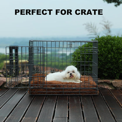 Bedfolks Waterproof Dog Crate Bed, Plush With Removable Washable Cover, Faux Fur Crate Pad for Medium Dogs, Fluffy Kennel 29"x21", Dark Grey
