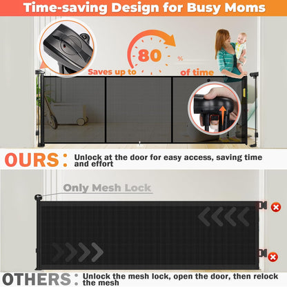 19.7ft Retractable Baby Gates Dog Gate - 236" Extra Wide Expandable Child Safety Gate,37" Tall Toddler Pet Mesh Gate with Reinforced Strips for Doorways,Stairs,Hallways,Outdoor & Indoor Large Openings