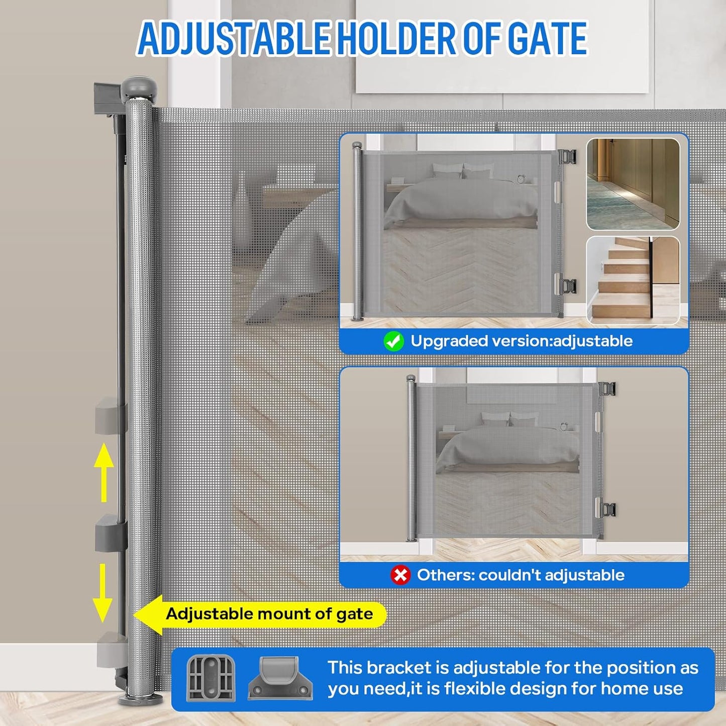 Upgraded Retractable Baby Gate, Extra Wide Safety Kids or Pets Gate, 33” Tall, Extends to 71” Wide, Mesh Safety Dog Gate for Stairs, Indoor, Outdoor, Doorways, Hallways(33”x71”, Black)