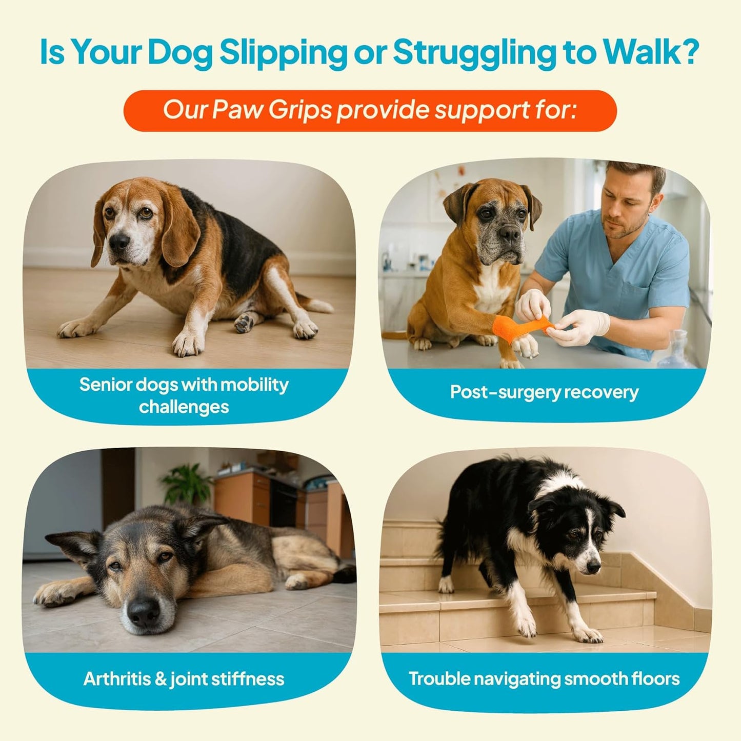 Anti-Slip Paw Stickers for Dogs Feet - Non-Slip Paw Pads for Traction on Hardwood & Tile Floors - Breathable Adhesive Friction Foot Grips for Senior & Injured Dogs – 24 Pads (Size M)