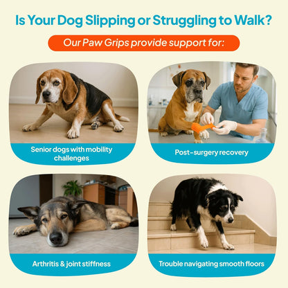 Anti-Slip Paw Stickers for Dogs Feet - Non-Slip Paw Pads for Traction on Hardwood & Tile Floors - Breathable Adhesive Friction Foot Grips for Senior & Injured Dogs – 24 Pads (Size M)