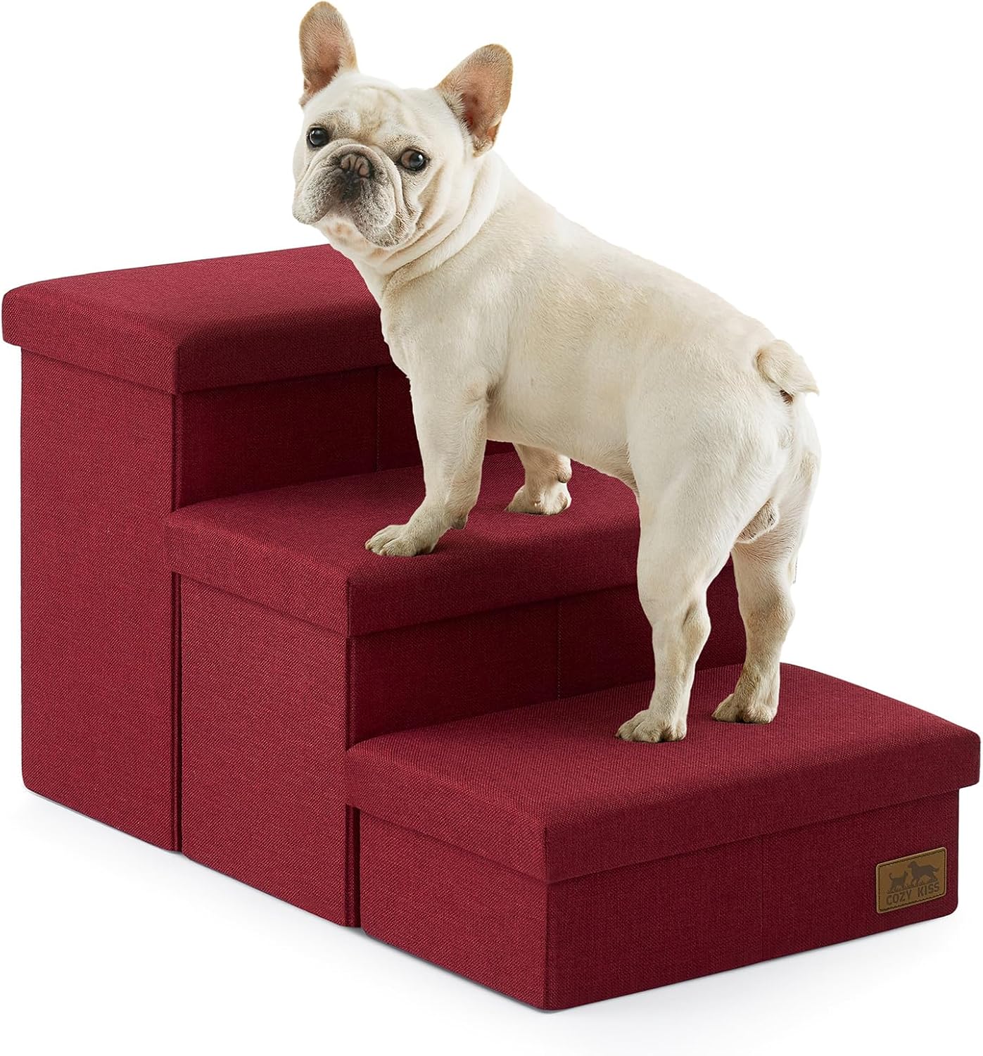 Dog Stairs with Storage, 4-Step Wider Sturdy Dog Steps for Small/Medium/Large Dogs and Older Cats, Folding Doggie Ramp for Bed/Couch/Car Hold Up to 180 lbs (22" H, Brown)