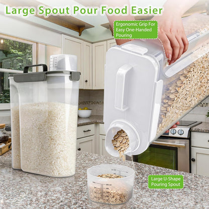 Viretec Rice Airtight Storage Container, 3 to 5Lbs Cereal Dry Food Flour Bin, Pet Dog Cat Food Dispenser with Measuring Cup, BPA Free Clear Plastic Kitchen and Pantry Organization Bin for Sugar