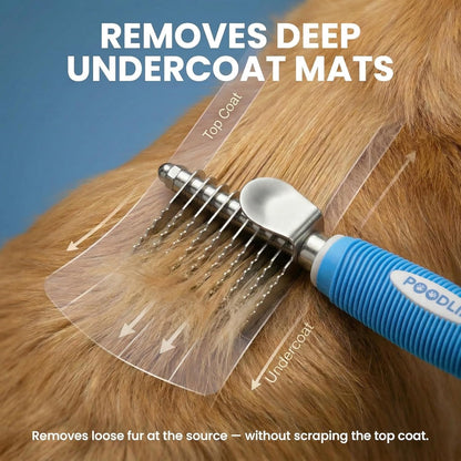 Poodle Dematting Fur Rake Comb Brush for Dogs and Cats - Long 2.5" Steel Safety Blades Metal Comb for Detangling Matted or Knotted Undercoat Hair (Orange)