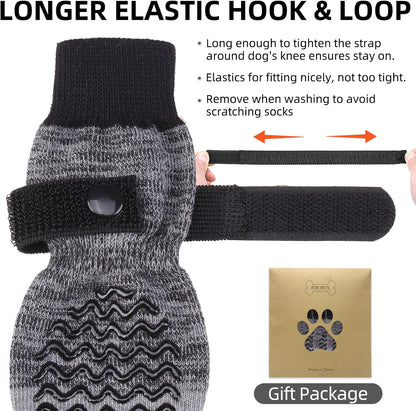 PUPTECK Anti Slip Dog Socks with Double Grippers for Hardwood Floors, Shoes for Hot/Cold Pavement, Boots & Paws Protectors to Prevent Licking, Traction Booties for Senior Small Large Dogs