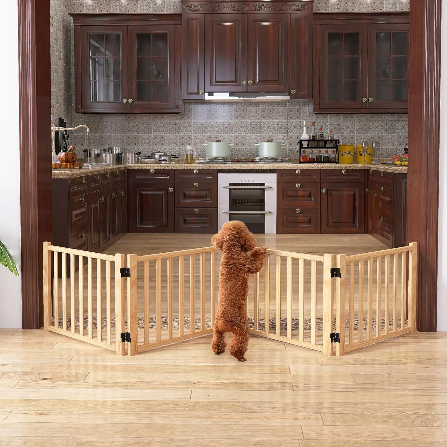 YOCAN Non-Painted Wood FreeStanding Pet Gate for Dogs,Wooden Dog Gates for Doorways, Stairs,The House, Dog Fences Indoor Puppy Gate-2 Panel H:23”