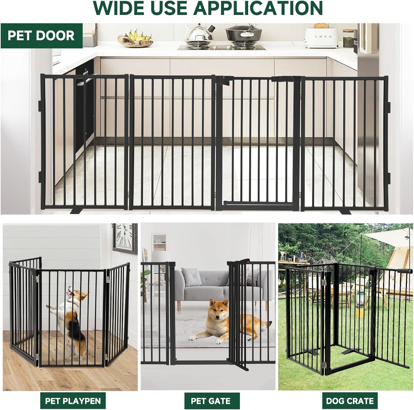 Snagle Paw Full Metal Freestanding Dog Gate,Indoor Dog Gate with Floor Protect Support Feet, 40x24 Inches Foldable Dogs Barrier for Stairs, Hallways and Doorways (24'' H 2 Panel, White