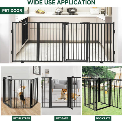 Snagle Paw Full Metal Freestanding Dog Gate,Indoor Dog Gate with Floor Protect Support Feet, 40x24 Inches Foldable Dogs Barrier for Stairs, Hallways and Doorways (24'' H 2 Panel, White