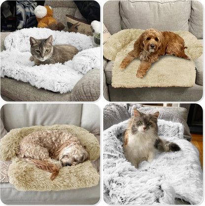 Calming Dog Bed Fluffy Plush Dog Mat for Furniture Protector with Removable Washable Cover for Large Medium Small Dogs and Cats (Large, Light Grey)