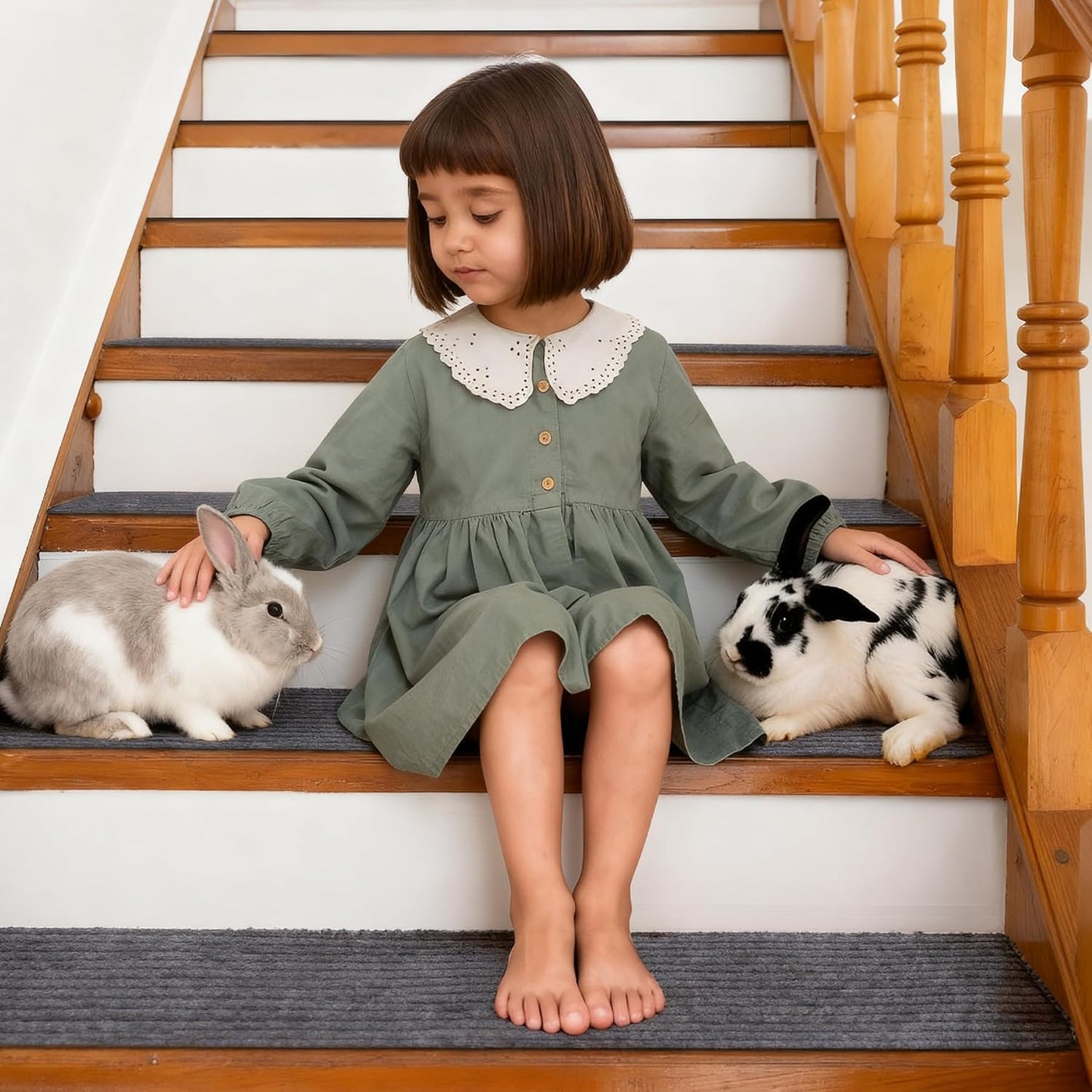 Extra Wide Non Slip Stair Treads for Wooden Steps – 15 Pack 9" x36'' Extra Wide Carpet Runners with Reusable Adhesive, Step Pads for Dogs, Kids, Seniors, Machine Washable – Geige