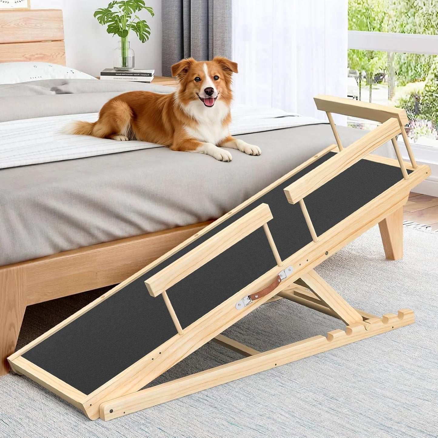 Dog Ramp for Couch with Non-Slip Silicone Mat, 39" Wooden Pet Ramps for Small Dogs, Hold up to 100lb, Adjustable Height from 11.41" to 20.47", Portable Stable Pet Step for Sofa Stairs